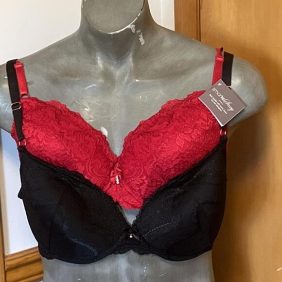 SET of 2 Bundle!! Smart & Sexy Lace Bra Padded 40D Red & Black - Picture 1 of 13